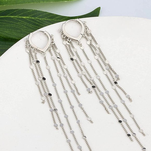 Long Tassel Chain Earrings for Women | 14K Gold Plated Rhineston Chandelier - Picture 5 of 6